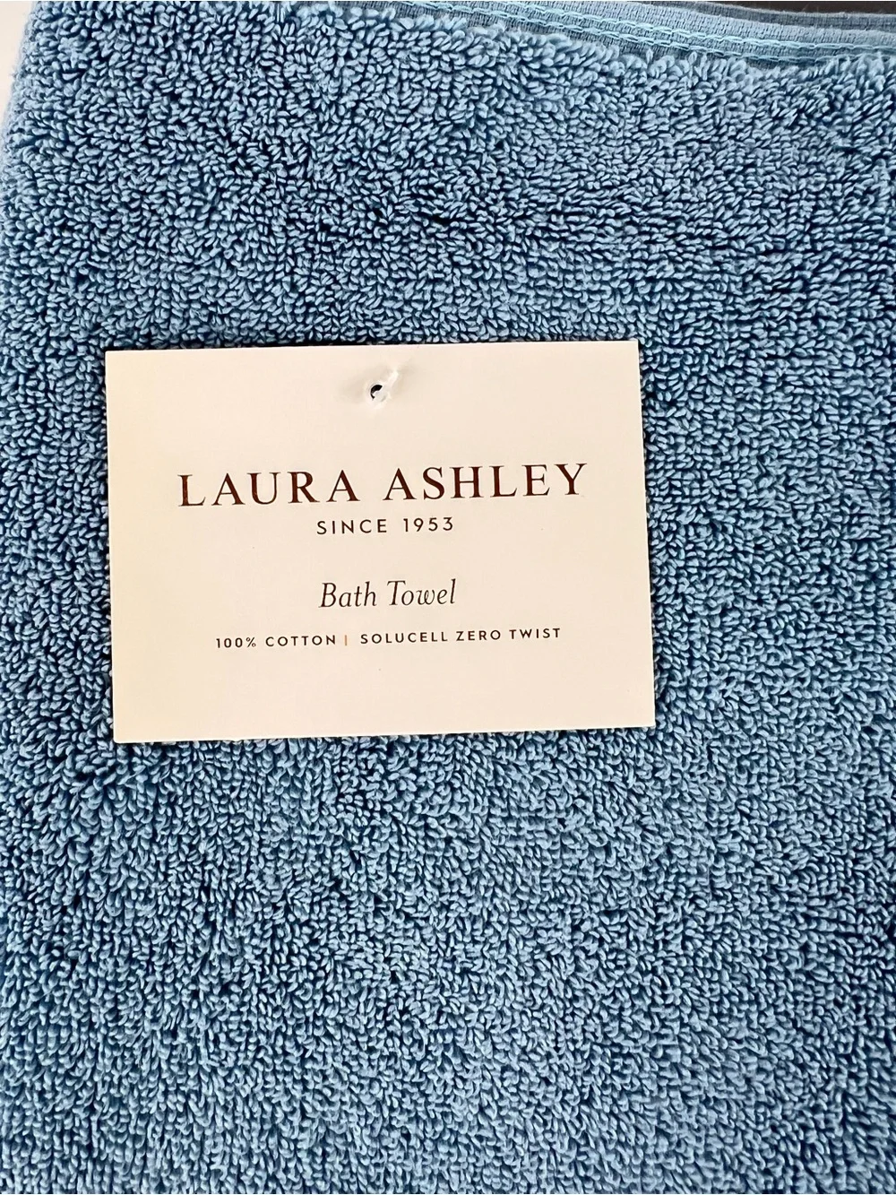 Laura Ashley Bath Towel Set MILLIE Blue with Leaf Trim 100% Cotton 6 Pc NEW